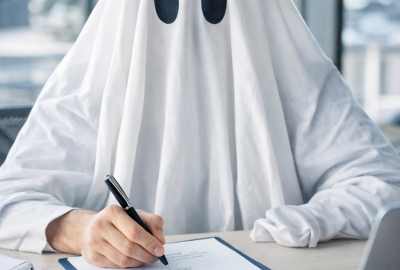 Znikająca osoba podpisująca umowę jako duch